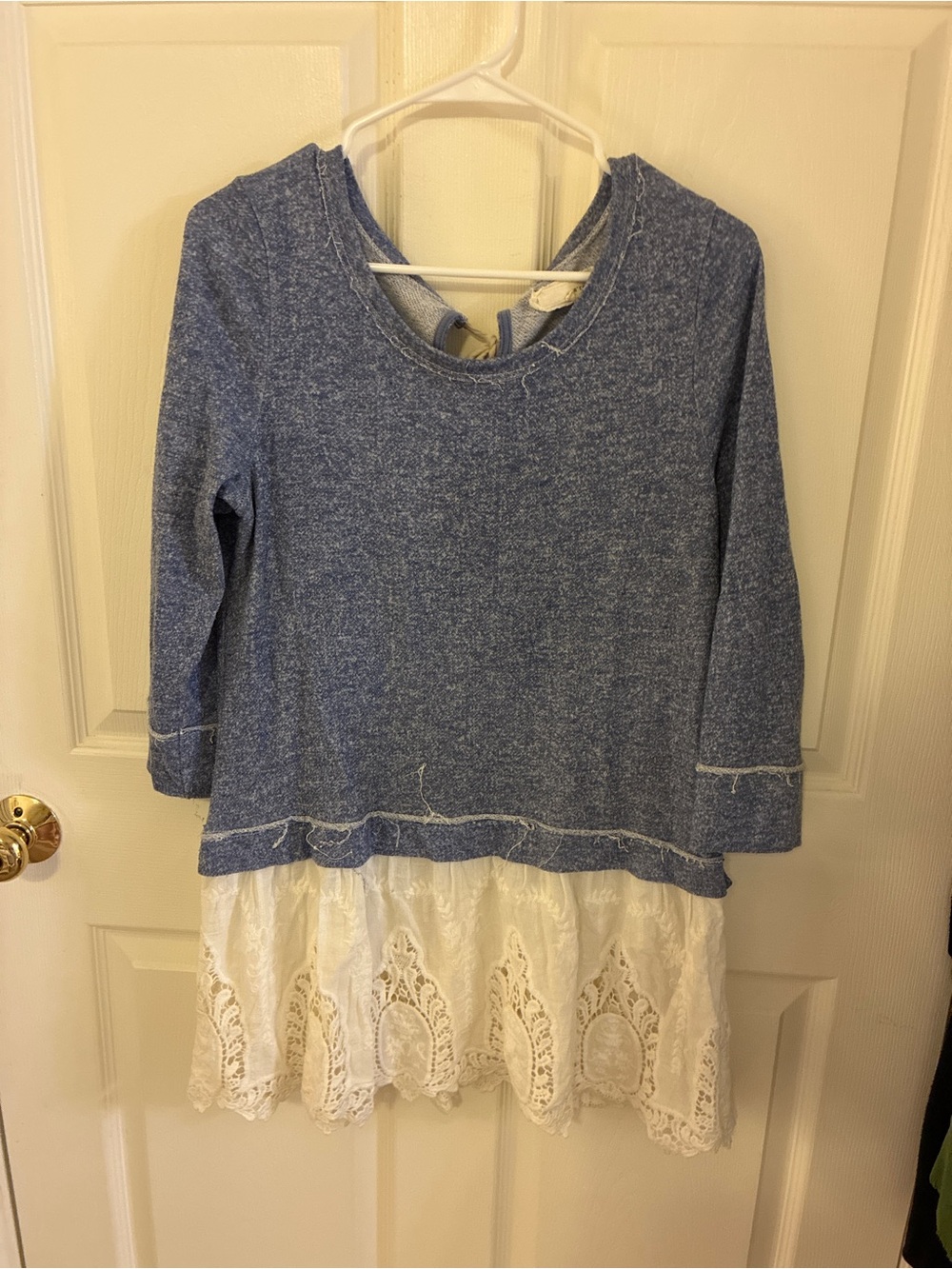 A'Reve Blue Knit Tunic with White Lace Hem